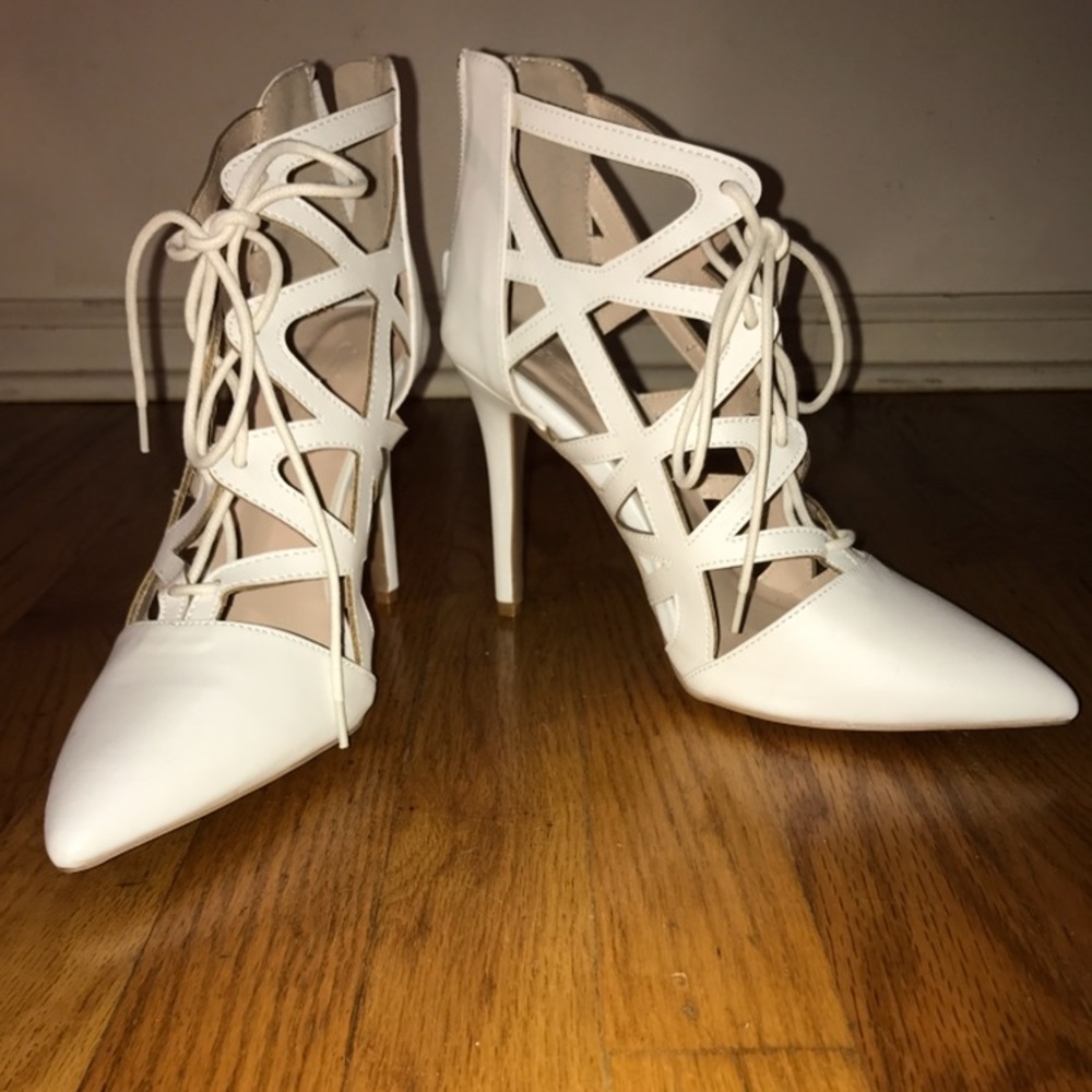 Lace-Up Caged Pointed Toe Pumps